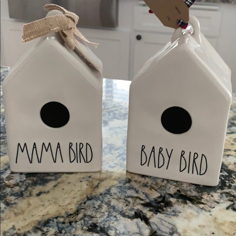 Rae Dunn.  Mama bird and Baby Bird bird houses